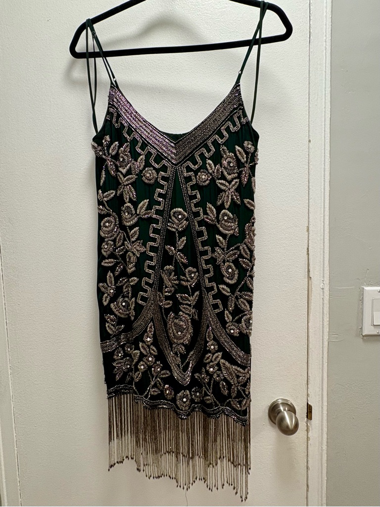 Like New Emerald Dress With Silver Embellishment